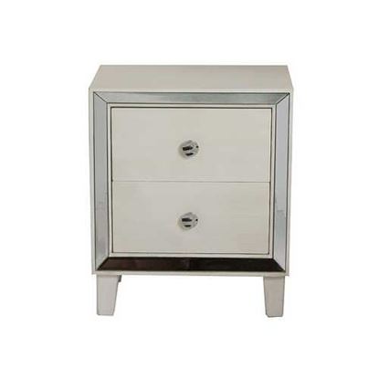 Picture of 19.7" X 13" X 23.5" Antique White MDF Wood Mirrored Glass Accent Cabinet with a Door and Mirrored Glass