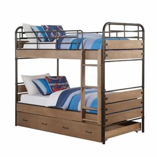 Изображение 79" X 42" X 71" Antique Oak And Gunmetal Twin Over Twin Bunk Bed