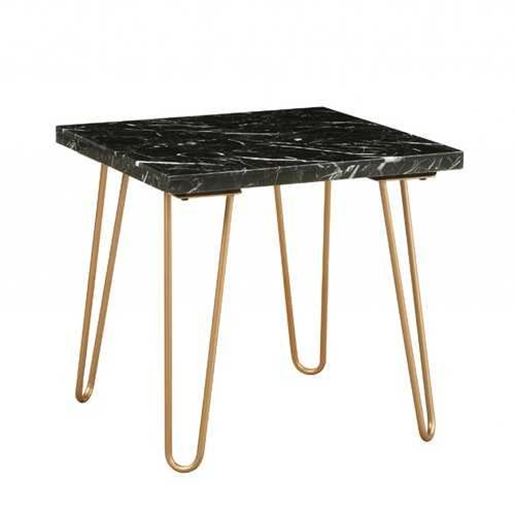 Picture of Black Marble and Gold Geometric End Table