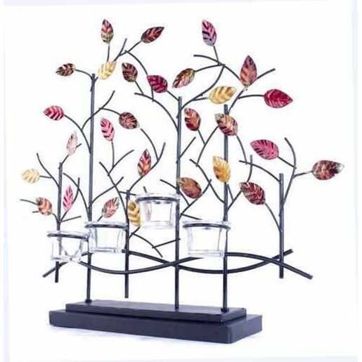 Picture of 22.5" X 5" X 25.5" Copper Red And Gold Metal Tree Foiled And Lacquered Votive Holder