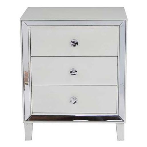 Picture of 28.5" X 21.75" X 34" Antique White MDF Wood Mirrored Glass Accent Cabinet with Drawers and with Mirror Accents