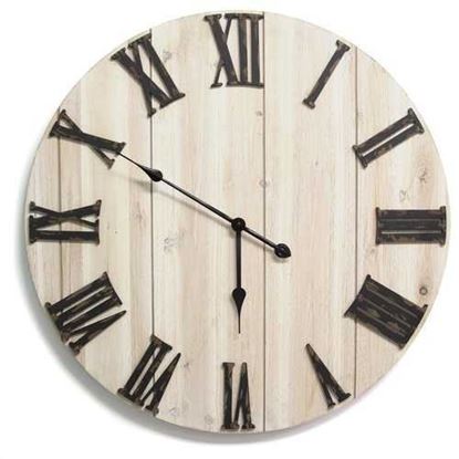 Picture of 28" Round Distressed White Wood and Metal   Wall Clock