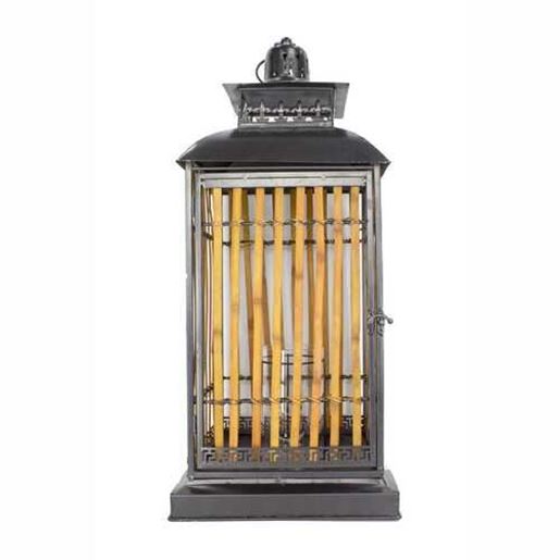 Image sur 11" X 11" X 28.5" Gray with Distressed Wood Bamboo Metal Glass Glass Lantern
