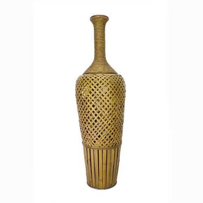 Image de 12" X 12" X 41" Brown Bamboo  Metal Bamboo Vase