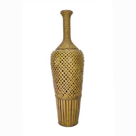Изображение 12" X 12" X 41" Brown Bamboo  Metal Bamboo Vase