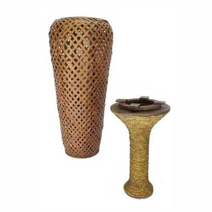 Изображение 12" X 12" X 41" Brown Bamboo  Metal Bamboo Vase