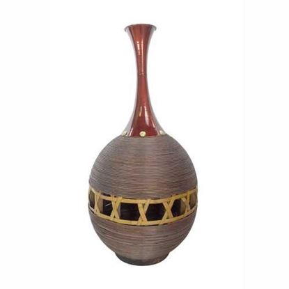 Изображение 14" X 14" X 29.5" Champagne Bamboo Metal Vase with a Band