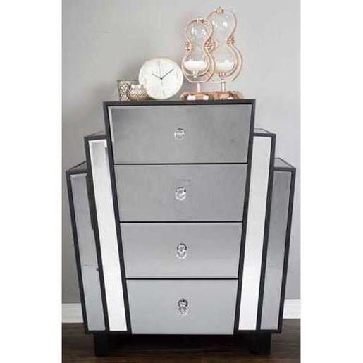 Изображение Grey with Grey Washed Water Hyacinth MDF Wood Mirrored Glass Accent Cabinet with  Drawers