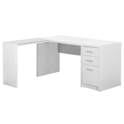 Picture of 55.25" x 60" x 30" White Clear Particle Board Glass Hollow Core  Computer Desk