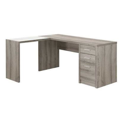 Picture of 55.25" x 60" x 30" Dark Taupe Clear Particle Board Glass Hollow Core  Computer Desk