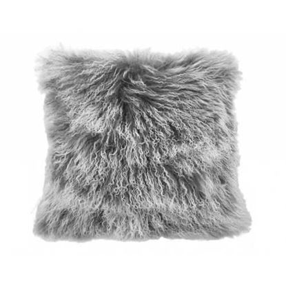 Изображение 24" Grey Genuine Tibetan Lamb Fur Pillow with Microsuede Backing