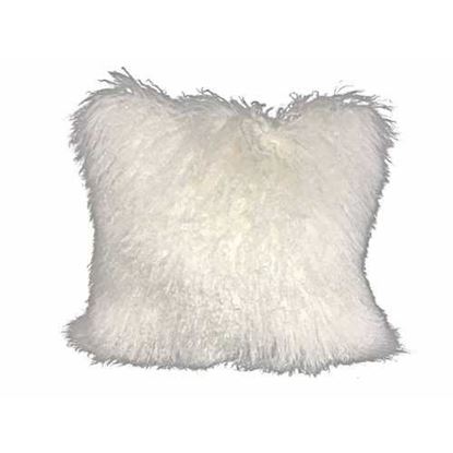 Изображение 24" Bright White Genuine Tibetan Lamb Fur Pillow with Microsuede Backing