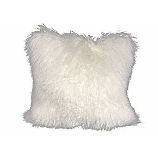 Picture of 24" Bright White Genuine Tibetan Lamb Fur Pillow with Microsuede Backing