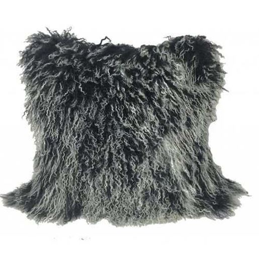 Изображение 24" Black Genuine Tibetan Lamb Fur Pillow with Microsuede Backing