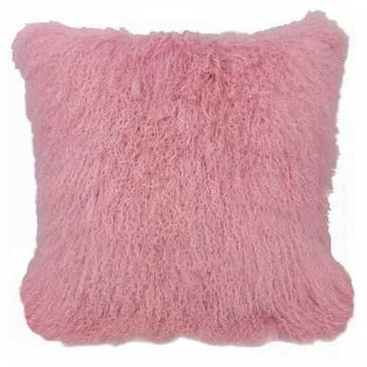 Изображение 24" Pink Genuine Tibetan Lamb Fur Pillow with Microsuede Backing