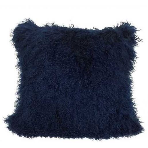 Изображение 24" Navy Blue Genuine Tibetan Lamb Fur Pillow with Microsuede Backing