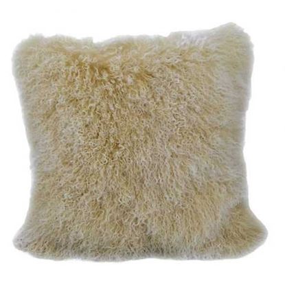 Изображение 24" Gold Genuine Tibetan Lamb Fur Pillow with Microsuede Backing