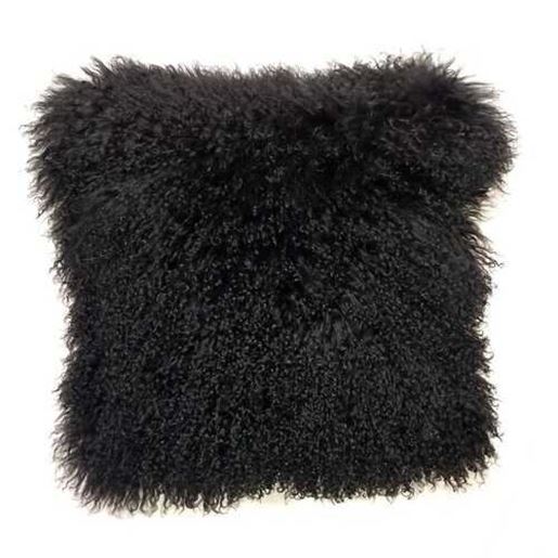 Изображение 24" Black Genuine Tibetan Lamb Fur Pillow with Microsuede Backing