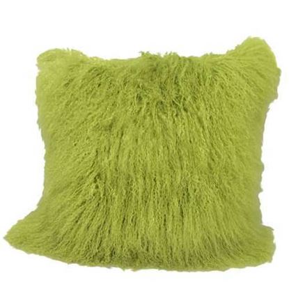 Picture of 24" Lime Green Genuine Tibetan Lamb Fur Pillow with Microsuede Backing