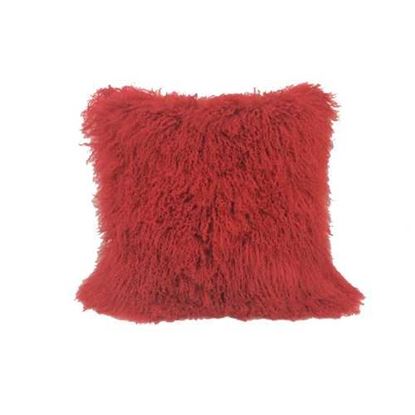 Изображение 24" Red Genuine Tibetan Lamb Fur Pillow with Microsuede Backing