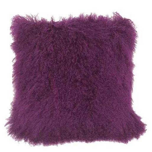 Изображение 24" Purple Genuine Tibetan Lamb Fur Pillow with Microsuede Backing