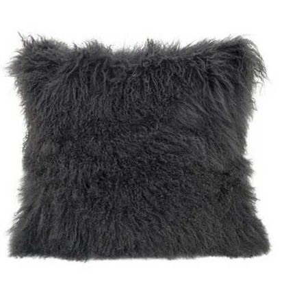 Изображение 24" Charcoal Genuine Tibetan Lamb Fur Pillow with Microsuede Backing