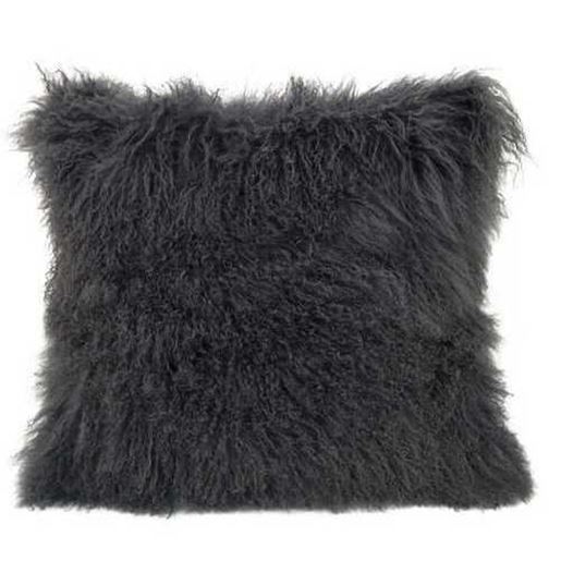 Изображение 24" Charcoal Genuine Tibetan Lamb Fur Pillow with Microsuede Backing