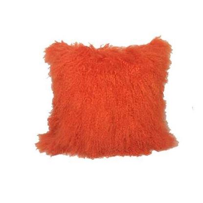 Изображение 24" Orange Genuine Tibetan Lamb Fur Pillow with Microsuede Backing