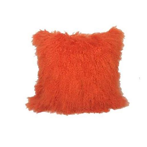 Picture of 24" Orange Genuine Tibetan Lamb Fur Pillow with Microsuede Backing