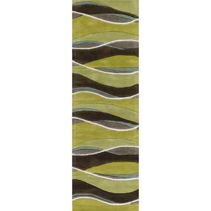 Picture of 8' Lime Mocha Hand Tufted Abstract Waves Indoor Runner Rug