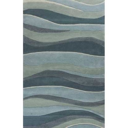 Picture of 3'x5' Ocean Blue Teal Hand Tufted Abstract Waves Indoor Area Rug