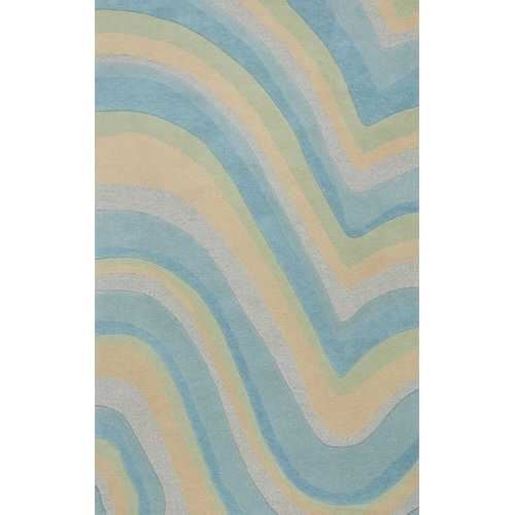 Picture of 3'x5' Ocean Blue Beige Hand Tufted Abstract Waves Indoor Area Rug