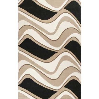 Picture of 3' x 5' Black or Beige Abstract Waves Wool Area Rug