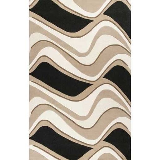 Изображение 3' x 5' Black or Beige Abstract Waves Wool Area Rug