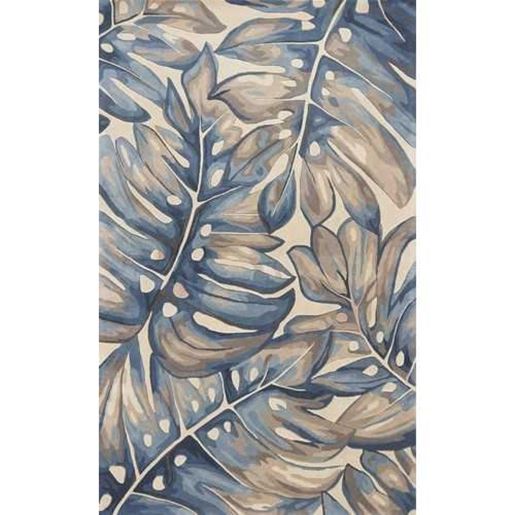 Picture of 3'x4' Blue Hand Tufted Oversized Tropical Leaves Indoor Area Rug