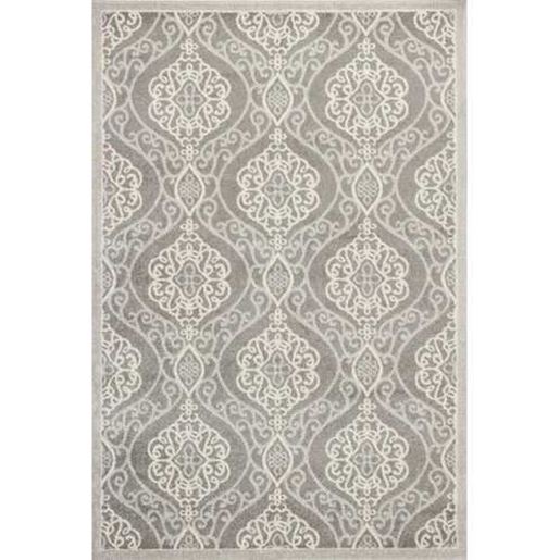 Изображение 5'x8' Silver Machine Woven UV Treated Floral Ogee Indoor Outdoor Area Rug