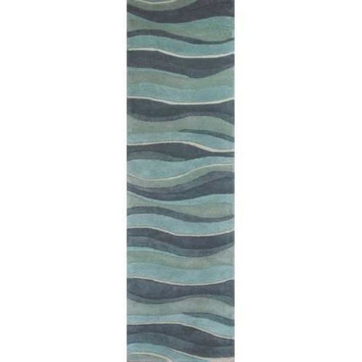 Изображение 8' Ocean Blue Teal Hand Tufted Abstract Waves Indoor Runner Rug