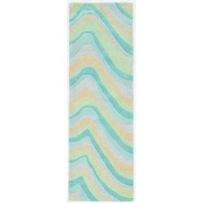 Picture of 8' Ocean Blue Beige Hand Tufted Abstract Waves Indoor Runner Rug