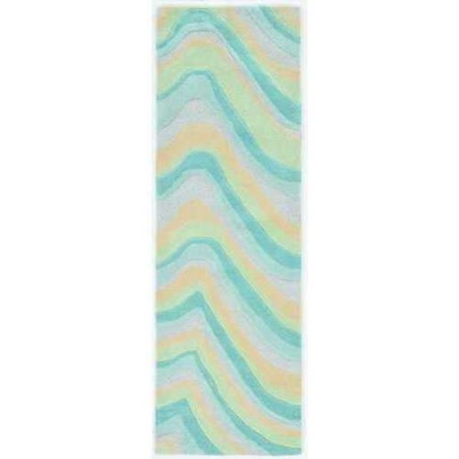 Изображение 8' Ocean Blue Beige Hand Tufted Abstract Waves Indoor Runner Rug