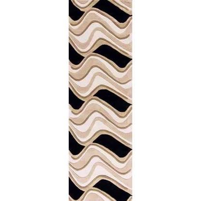 Picture of 2' x 7' Black or Beige Abstract Waves Wool Runner Rug