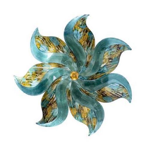 Изображение 29" X 2" X 29" Turquoise  Copper and Bronze Metal Large Flower Wall Decor