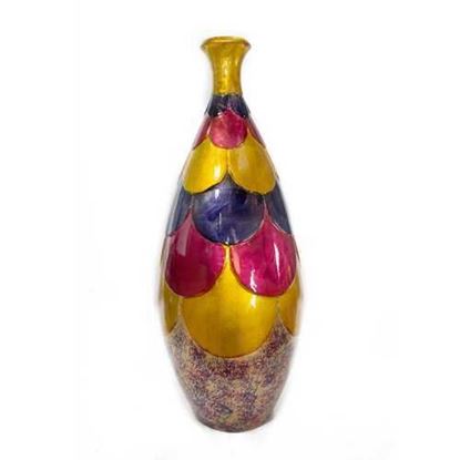 Изображение 8" X 8" X 22" Amber  Pink  Purple Ceramic Foiled and Lacquered Scalloped Bottle Vase