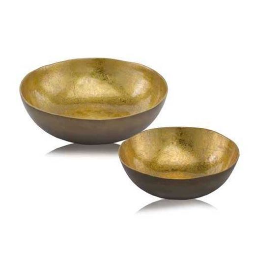 Image sur 17" x 17" x 4.5" Gold & Bronze, Metal, Large, Round - Bowl