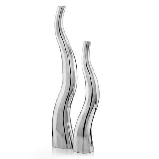 Picture of Set of 2 Modern Tall Silver Squiggly Vases