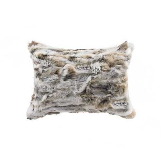 Изображение 5" x 12" x 20" 100% Natural Rabbit Fur Tan and White Pillow