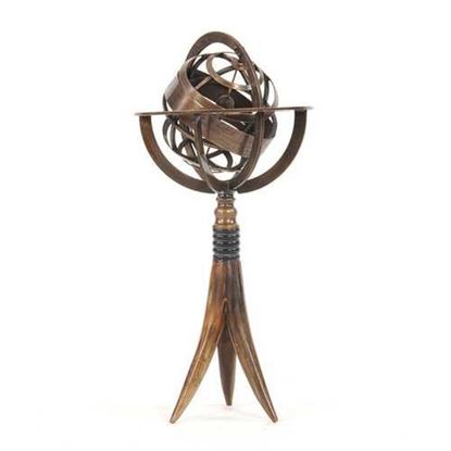 Изображение 5.5" x 5.5" x 12" Brass Armillary On Horn Stand