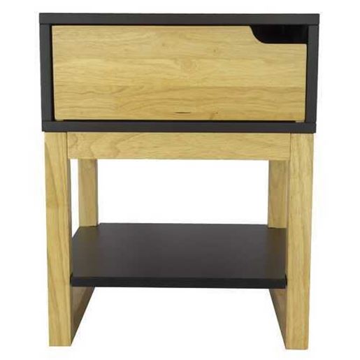 Image sur 16" X 16" X 20" Black & Natural Solid Wood One Drawer Side Table w/ Shelf