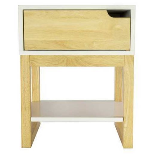 Изображение 16" X 16" X 20" White & Natural Solid Wood One Drawer Side Table w/ Shelf