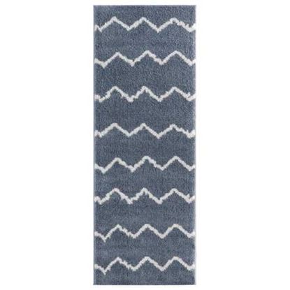 Picture of 31" x 86" Blue / Grey Microfiber Polyester Runner Rug