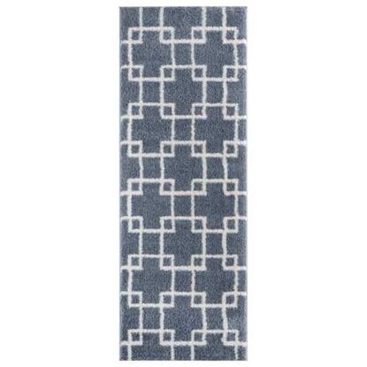 Picture of 31" x 86" Blue / Grey Microfiber Polyester Runner Rug